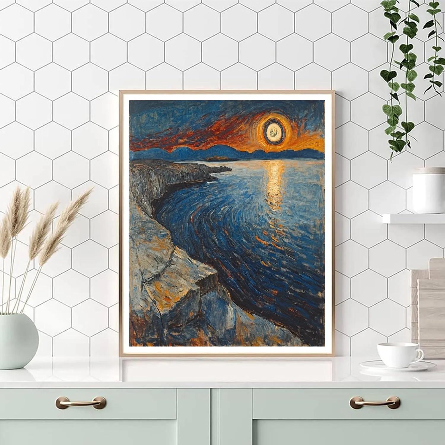 Edvard Munch Inspired Fjord Eclipse Over Trembling Cliffs DIY paint by numbers