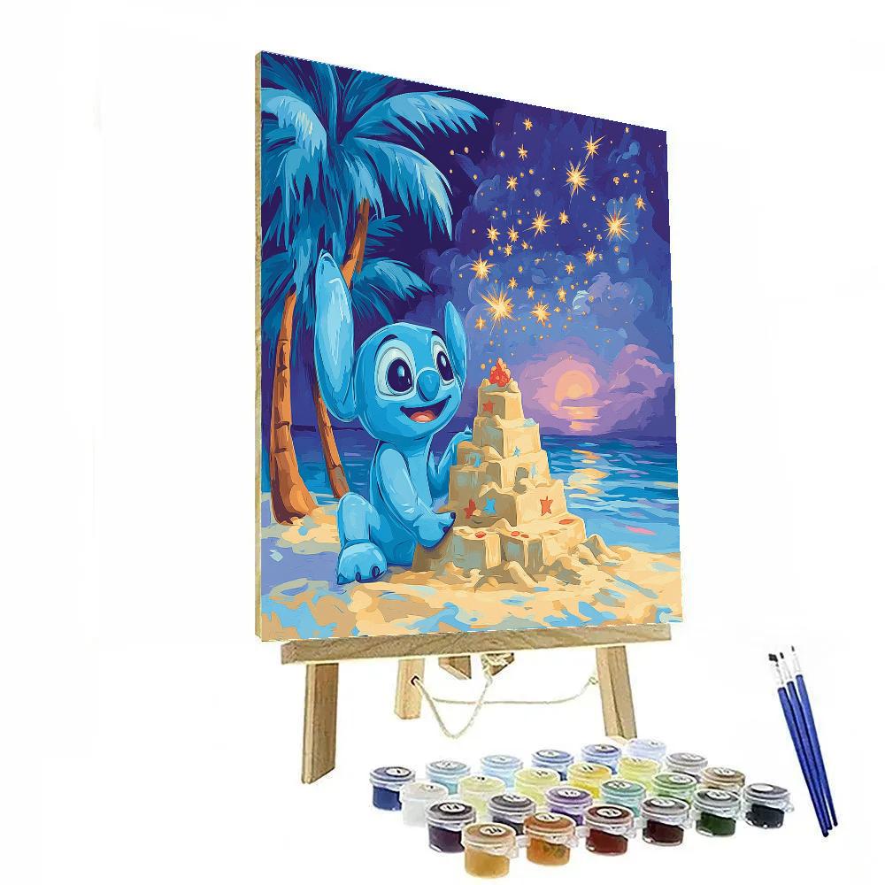 Stitch Tropical Meteor Shower Sandcastle Disney Inspired Paint by numbers art