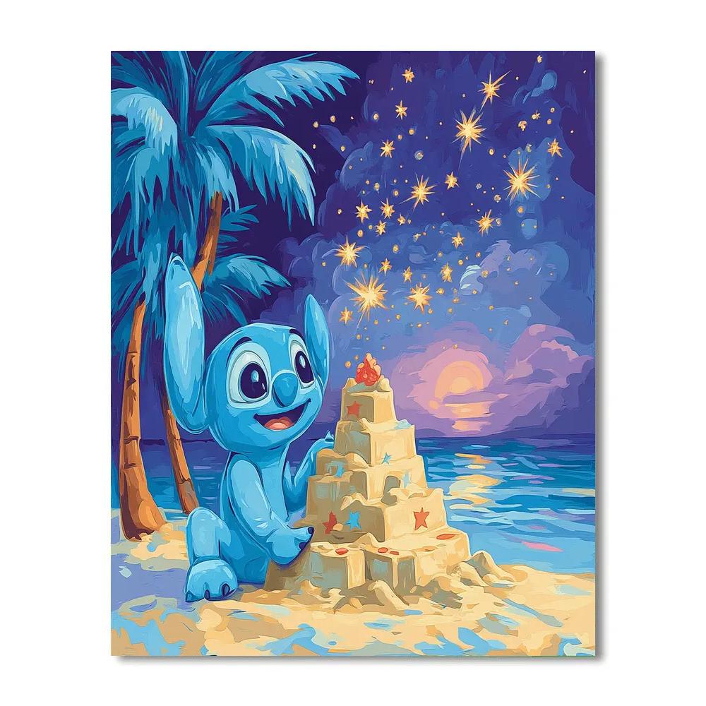 Stitch Tropical Meteor Shower Sandcastle Disney Inspired Paint by numbers art