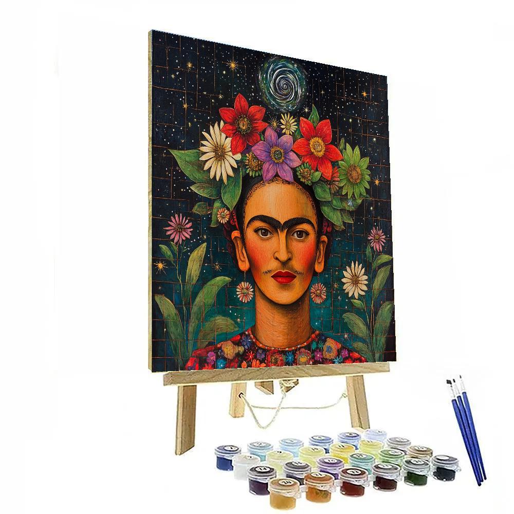 Frida Kahlo Inspired Portrait With Cosmic Flowers Paint by numbers kits