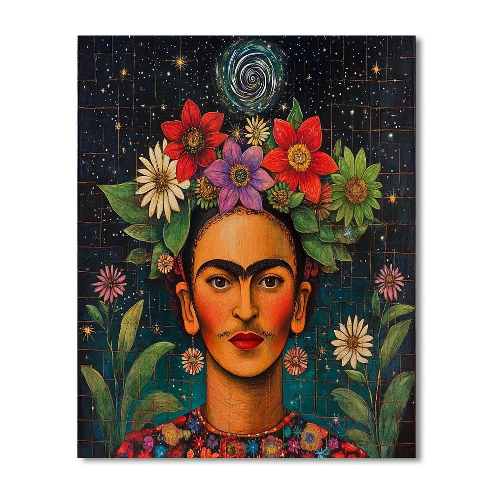 Frida Kahlo Inspired Portrait With Cosmic Flowers Paint by numbers kits