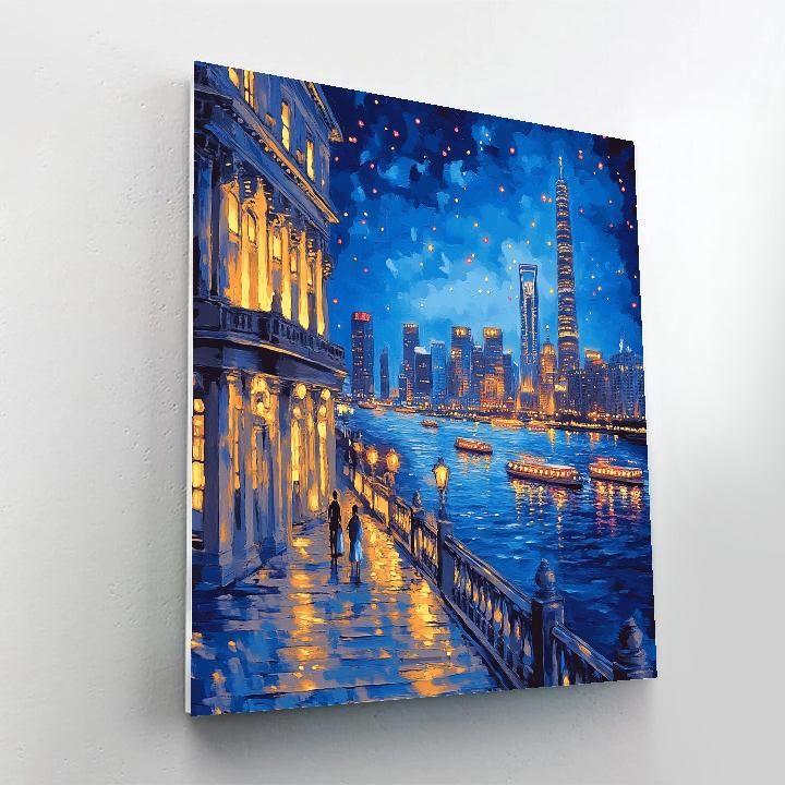 Night Skyline From The Bund Riverside Walk Shanghai China paint by number