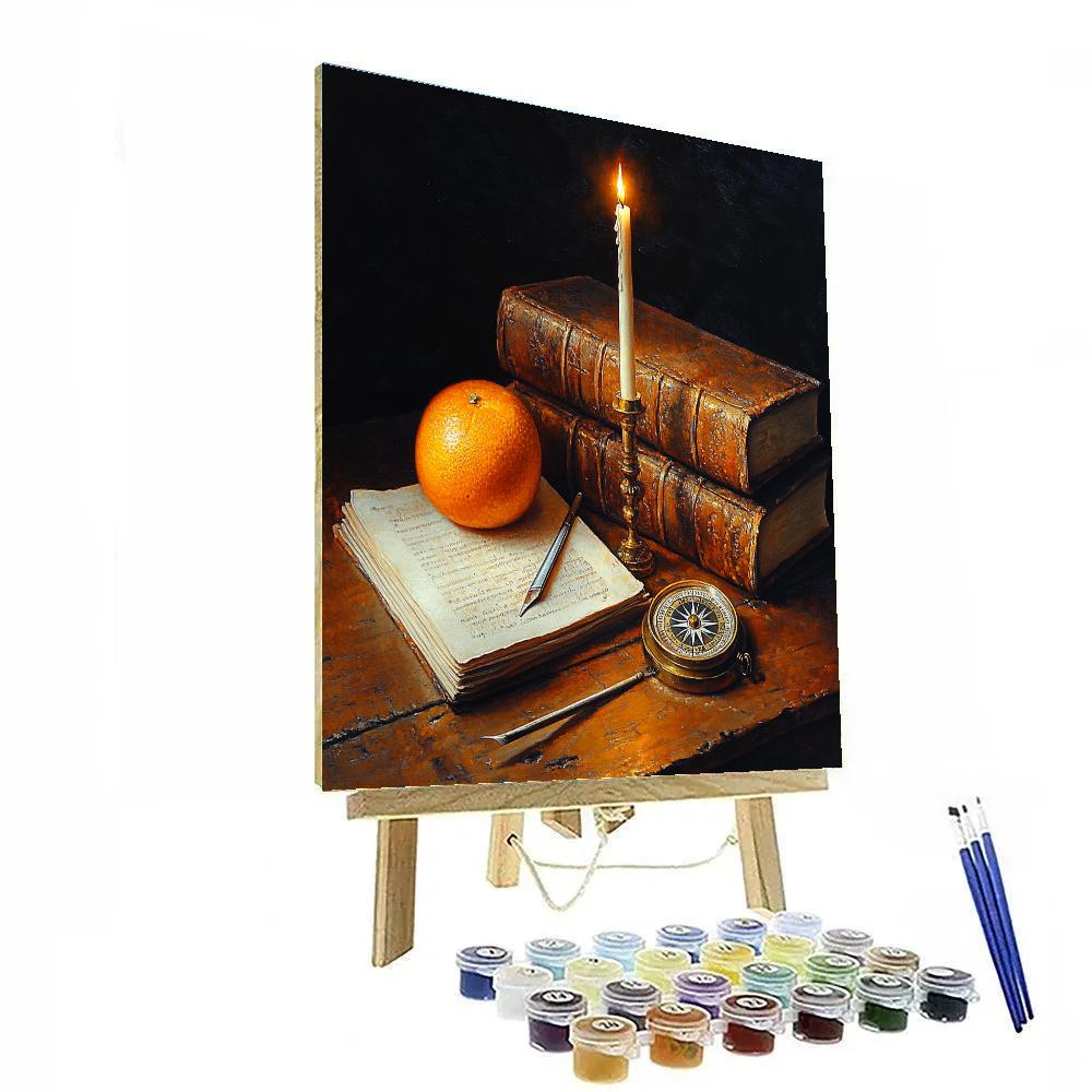 Rembrandt Inspired Candlelit Library Still Life paint by numbers