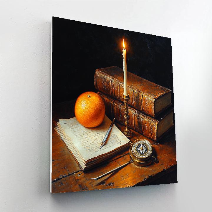 Rembrandt Inspired Candlelit Library Still Life paint by numbers