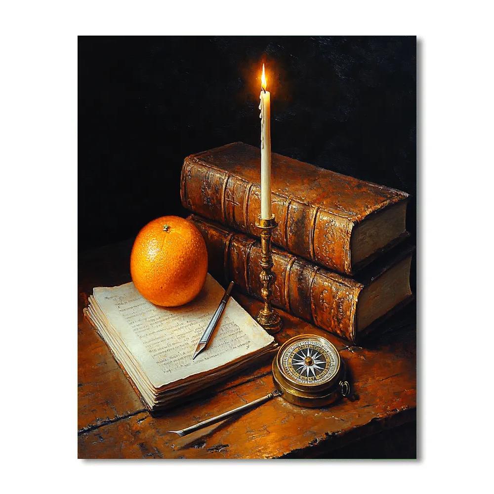 Rembrandt Inspired Candlelit Library Still Life paint by numbers