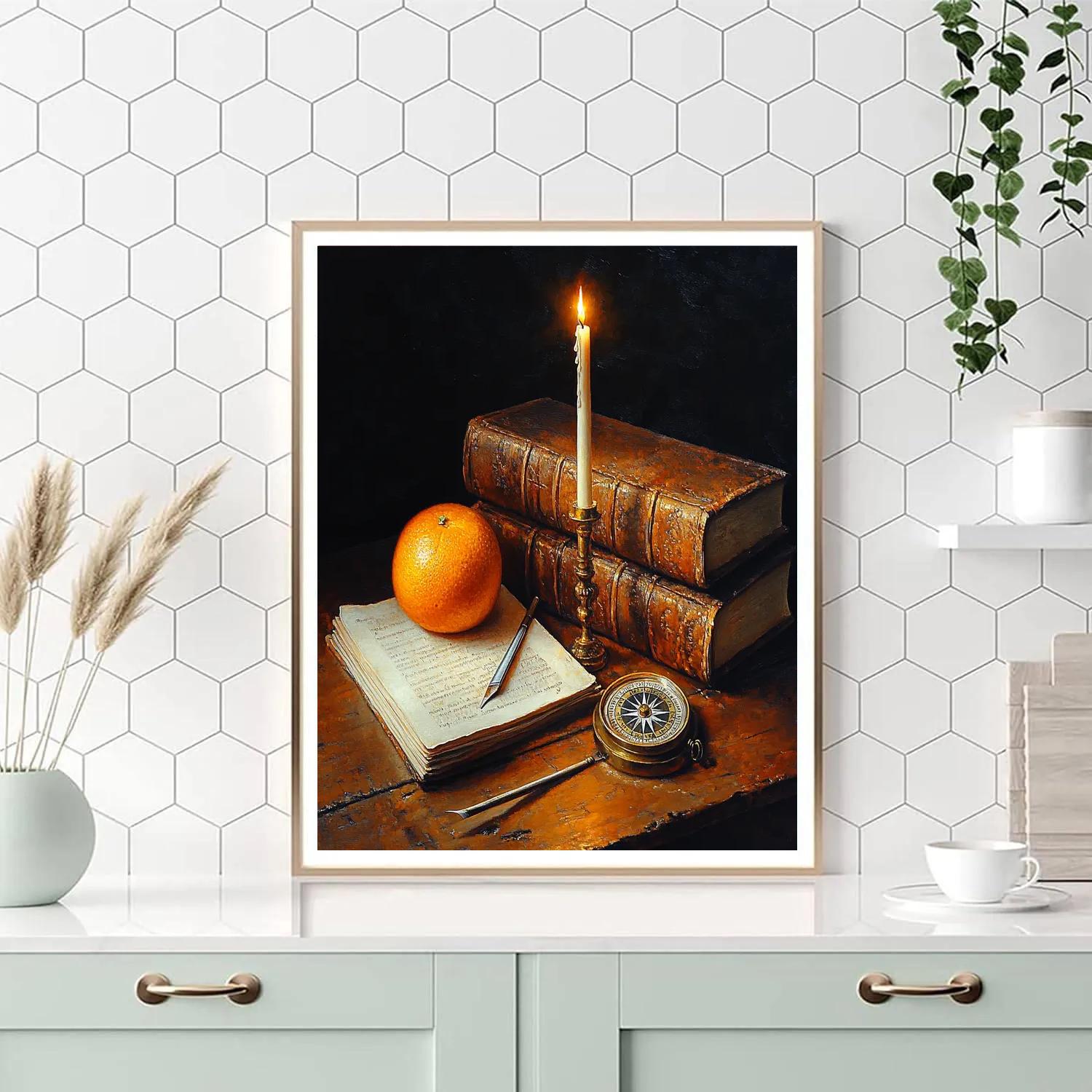 Rembrandt Inspired Candlelit Library Still Life paint by numbers