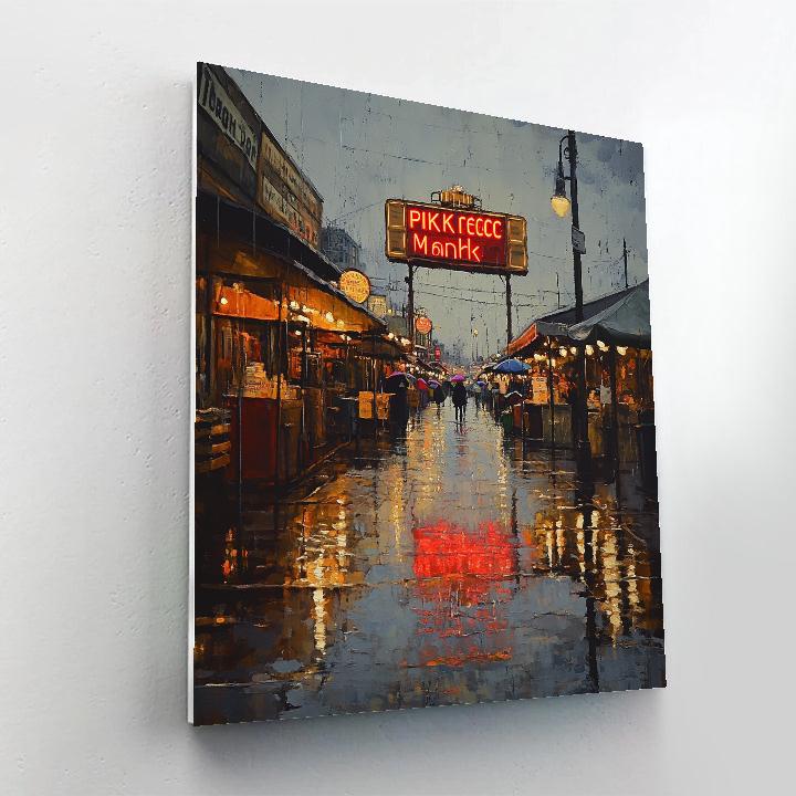 Rainy Evening At Pike Place Market Sign Seattle United States paint by numbers