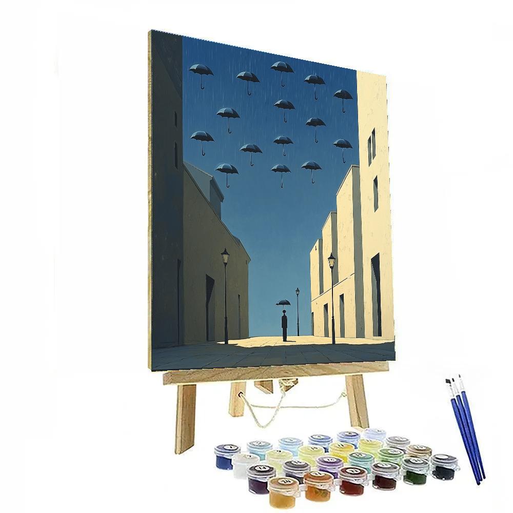 René Magritte Inspired Floating Umbrella Rain Paint by numbers art