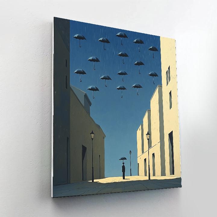 René Magritte Inspired Floating Umbrella Rain Paint by numbers art