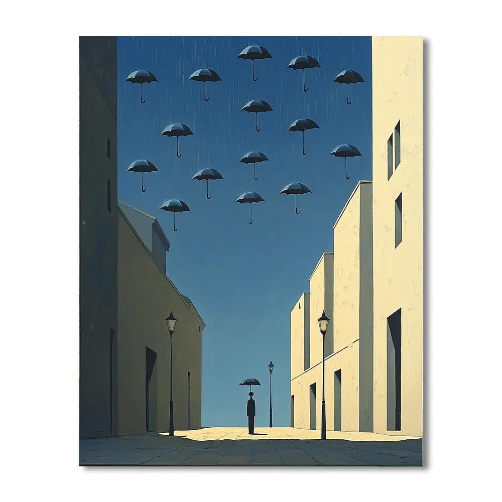 René Magritte Inspired Floating Umbrella Rain Paint by numbers art