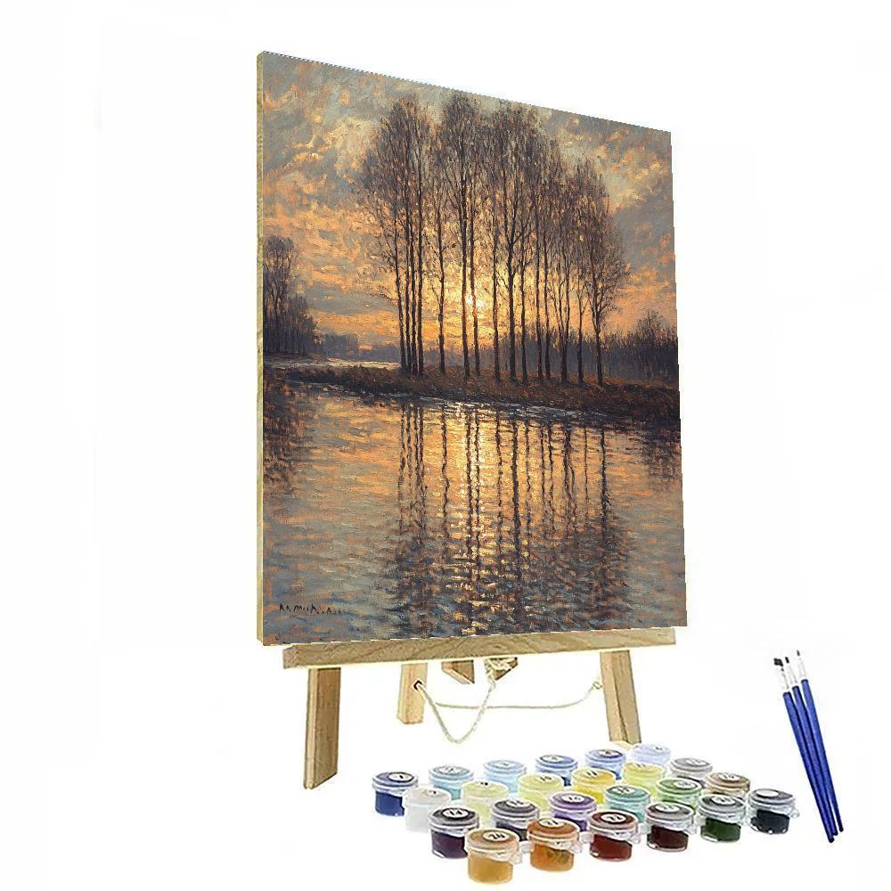 Claude Monet Inspired Amber Thaw On Poplar Riverbank Number painting