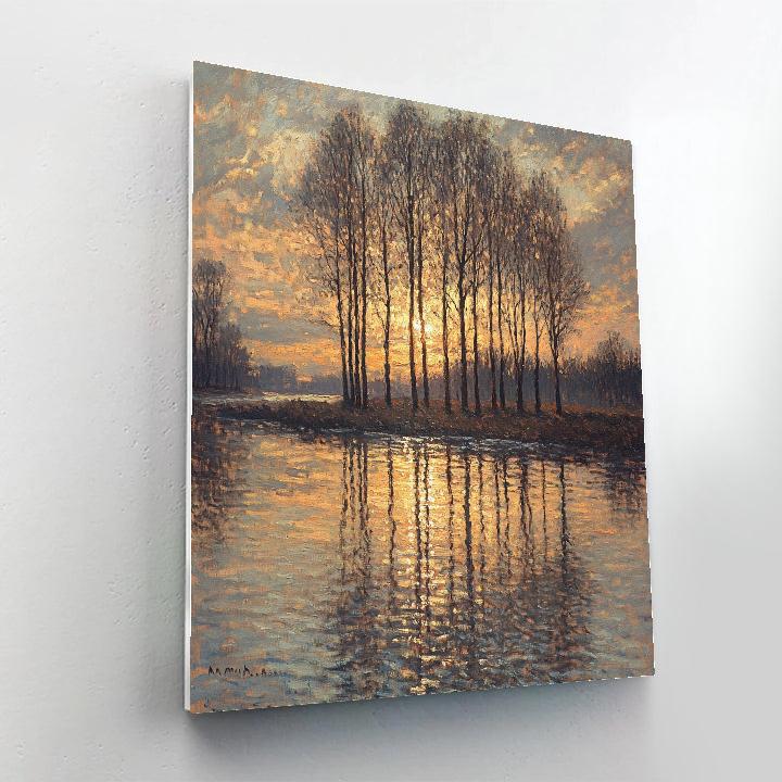 Claude Monet Inspired Amber Thaw On Poplar Riverbank Number painting