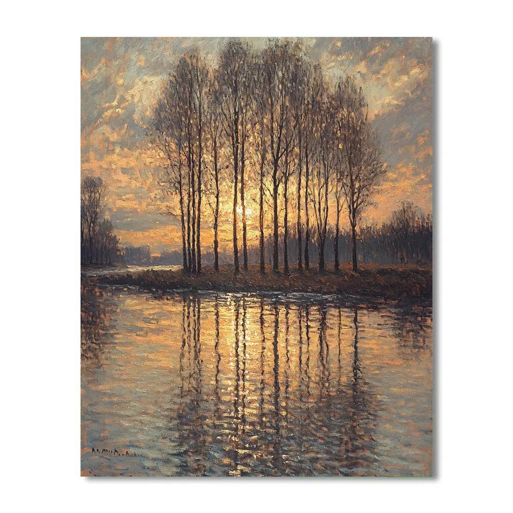 Claude Monet Inspired Amber Thaw On Poplar Riverbank Number painting