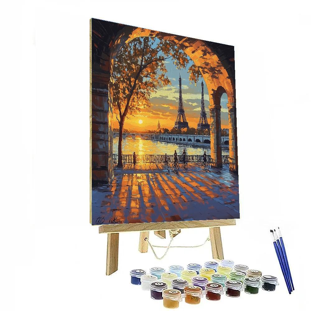Riverside Sunset At Pont De Bir Hakeim Paris France DIY paint by numbers