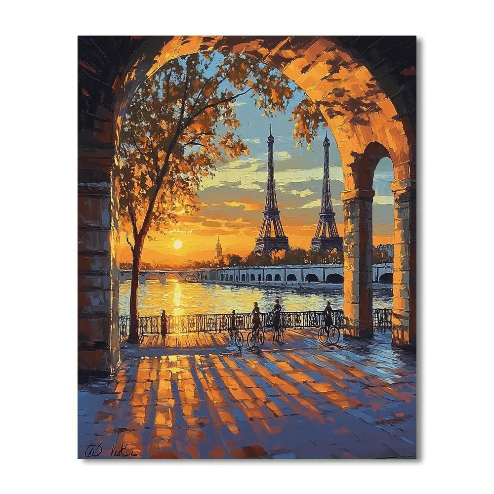 Riverside Sunset At Pont De Bir Hakeim Paris France DIY paint by numbers