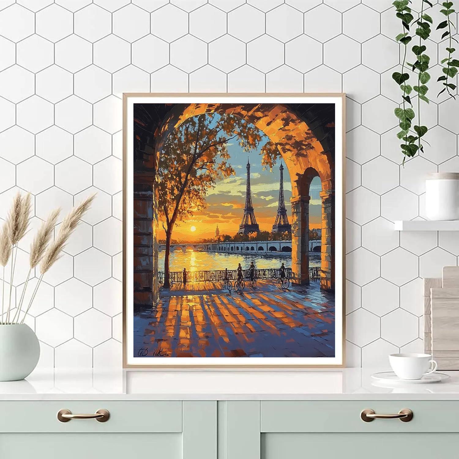 Riverside Sunset At Pont De Bir Hakeim Paris France DIY paint by numbers