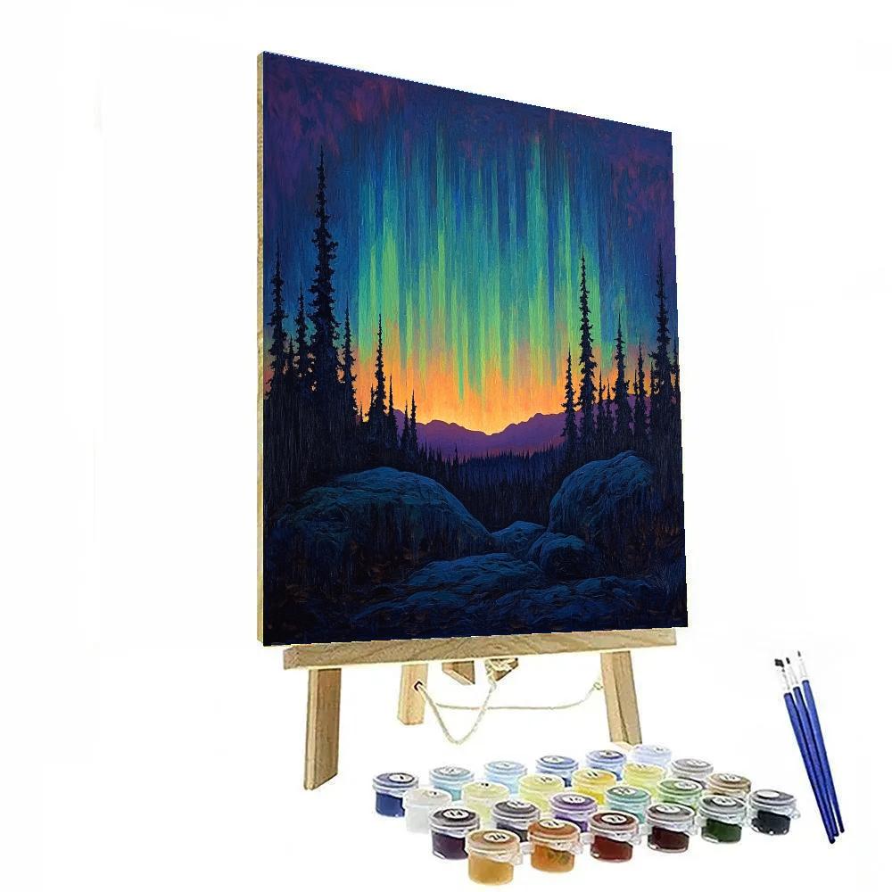 A.Y. Jackson Inspired Canadian Shield Aurora Over Granite Rhythm paint by numbers