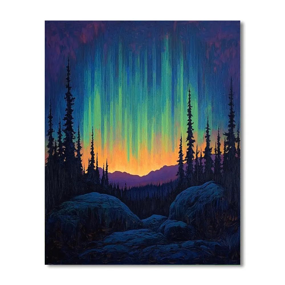 A.Y. Jackson Inspired Canadian Shield Aurora Over Granite Rhythm paint by numbers