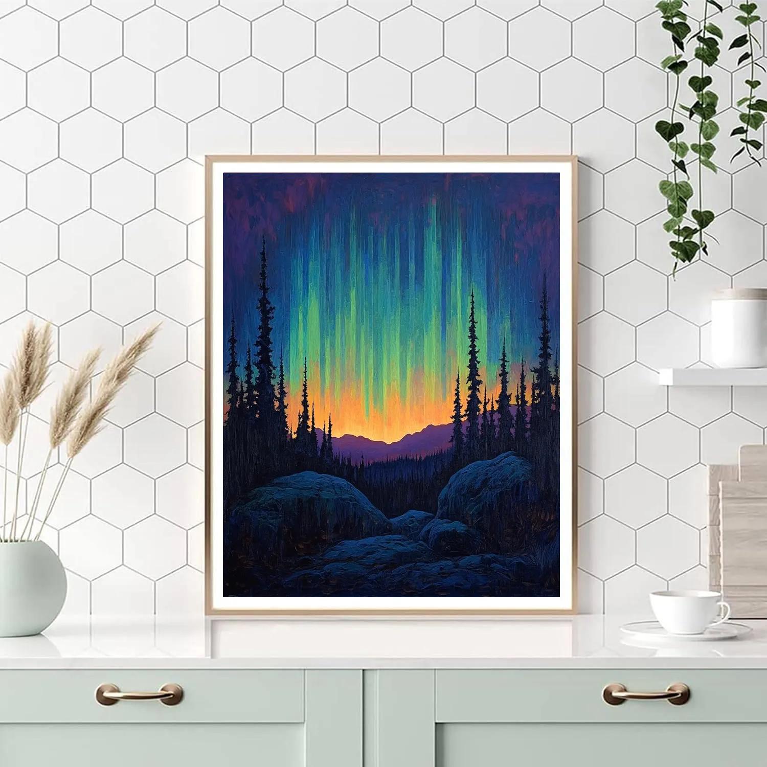 A.Y. Jackson Inspired Canadian Shield Aurora Over Granite Rhythm paint by numbers