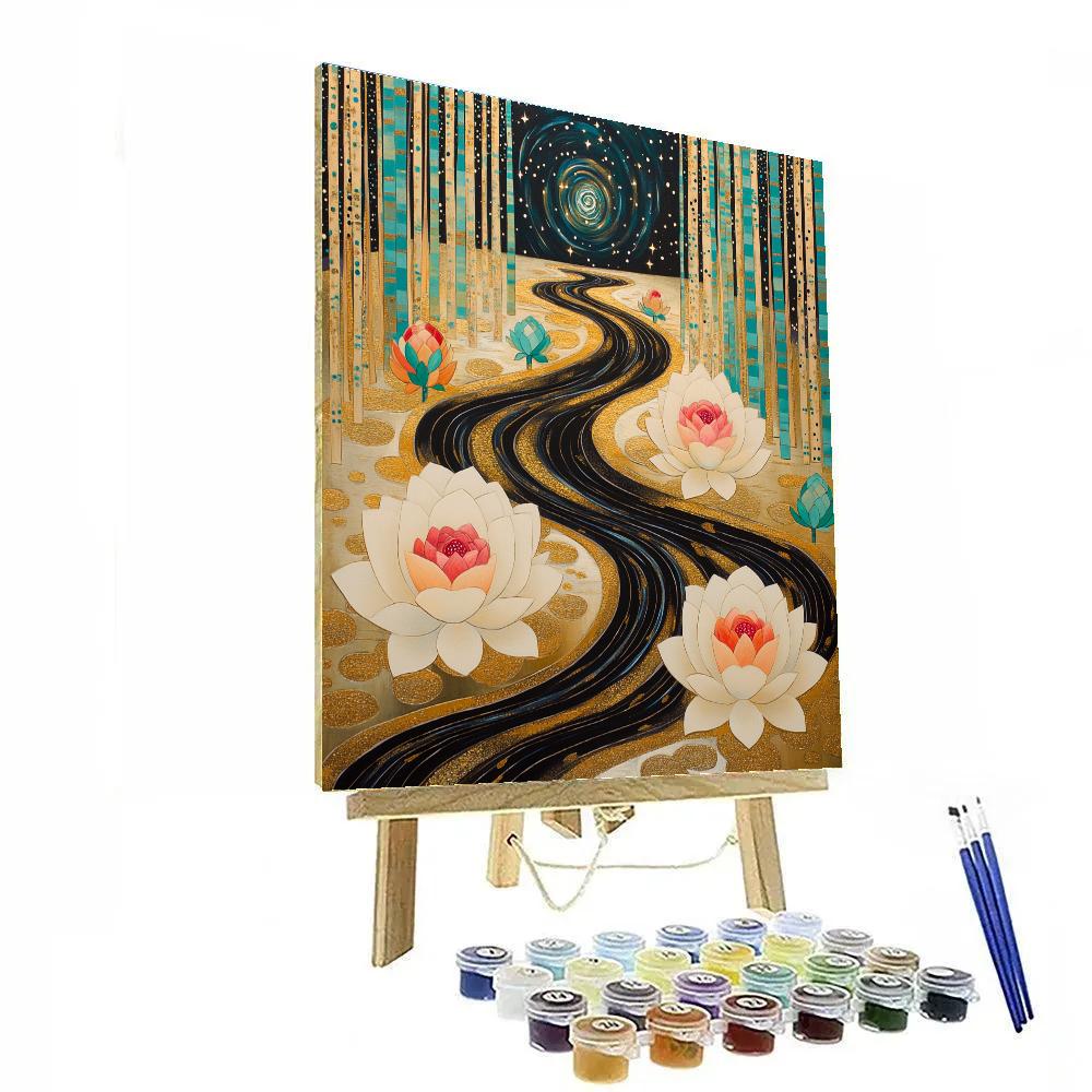 Gustav Klimt Inspired Nebula Lotus River Mosaic paint by numbers