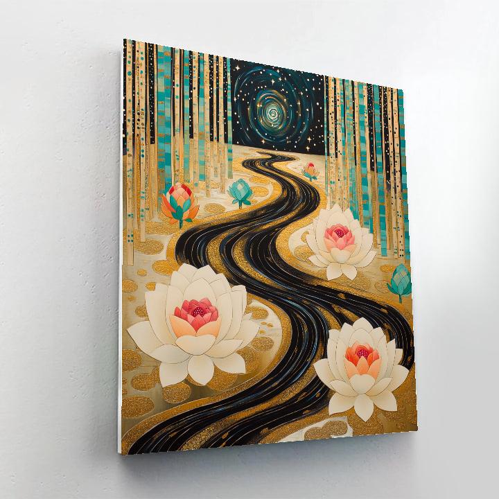 Gustav Klimt Inspired Nebula Lotus River Mosaic paint by numbers