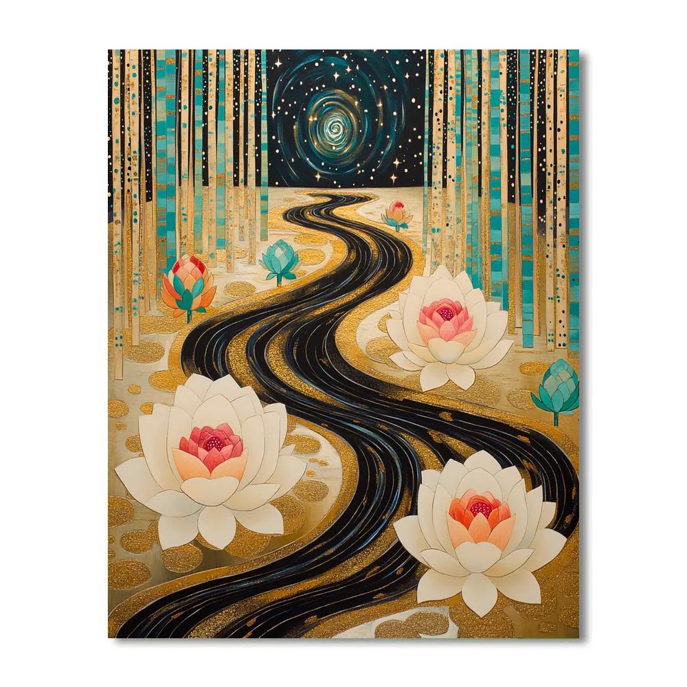 Gustav Klimt Inspired Nebula Lotus River Mosaic paint by numbers
