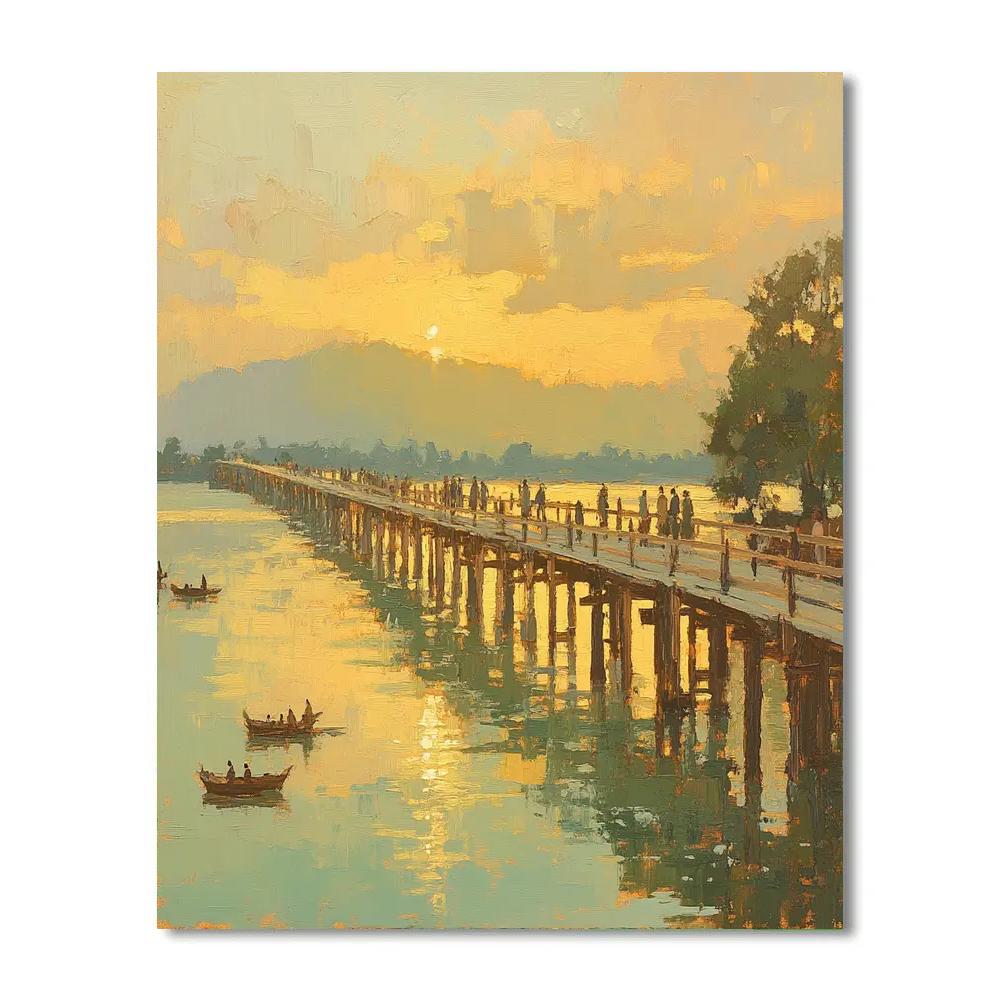 Lakeside Stroll At U Bein Bridge Mandalay Myanmar Paint by numbers art
