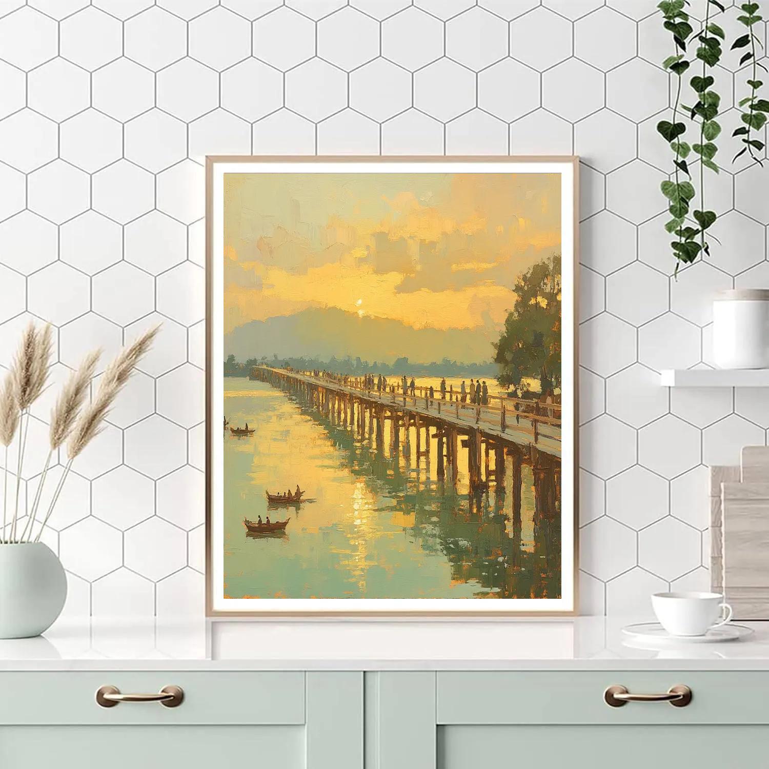 Lakeside Stroll At U Bein Bridge Mandalay Myanmar Paint by numbers art