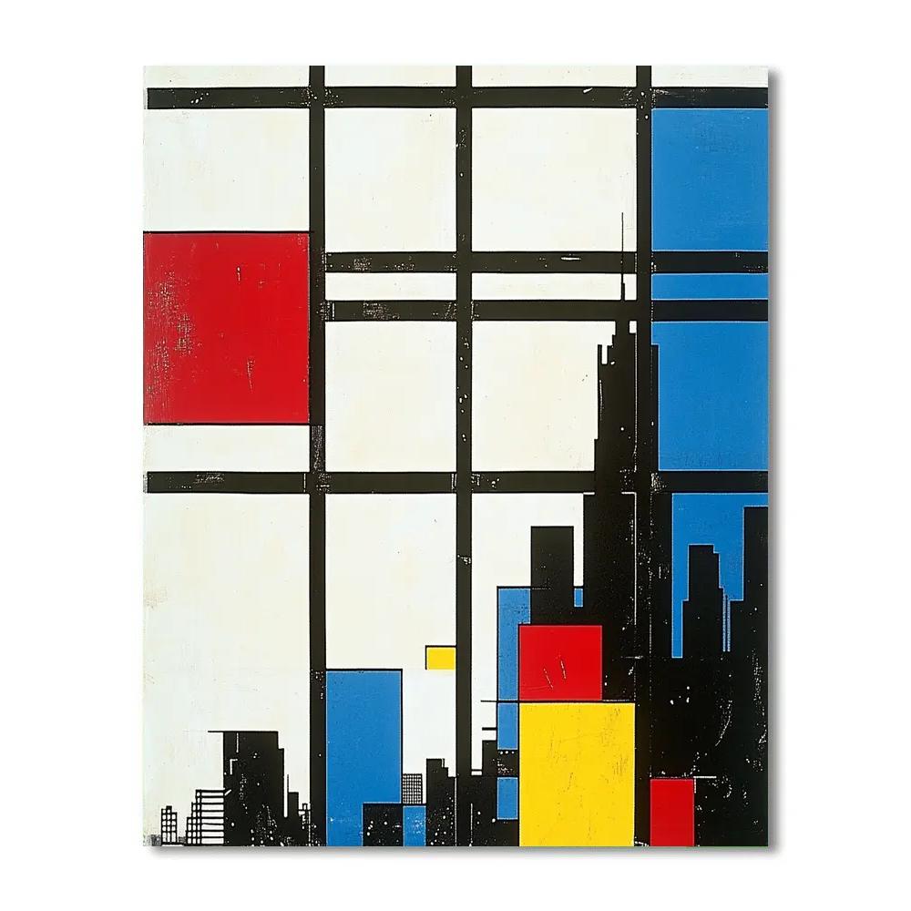 Piet Mondrian Inspired Futuristic City Grid paint by color