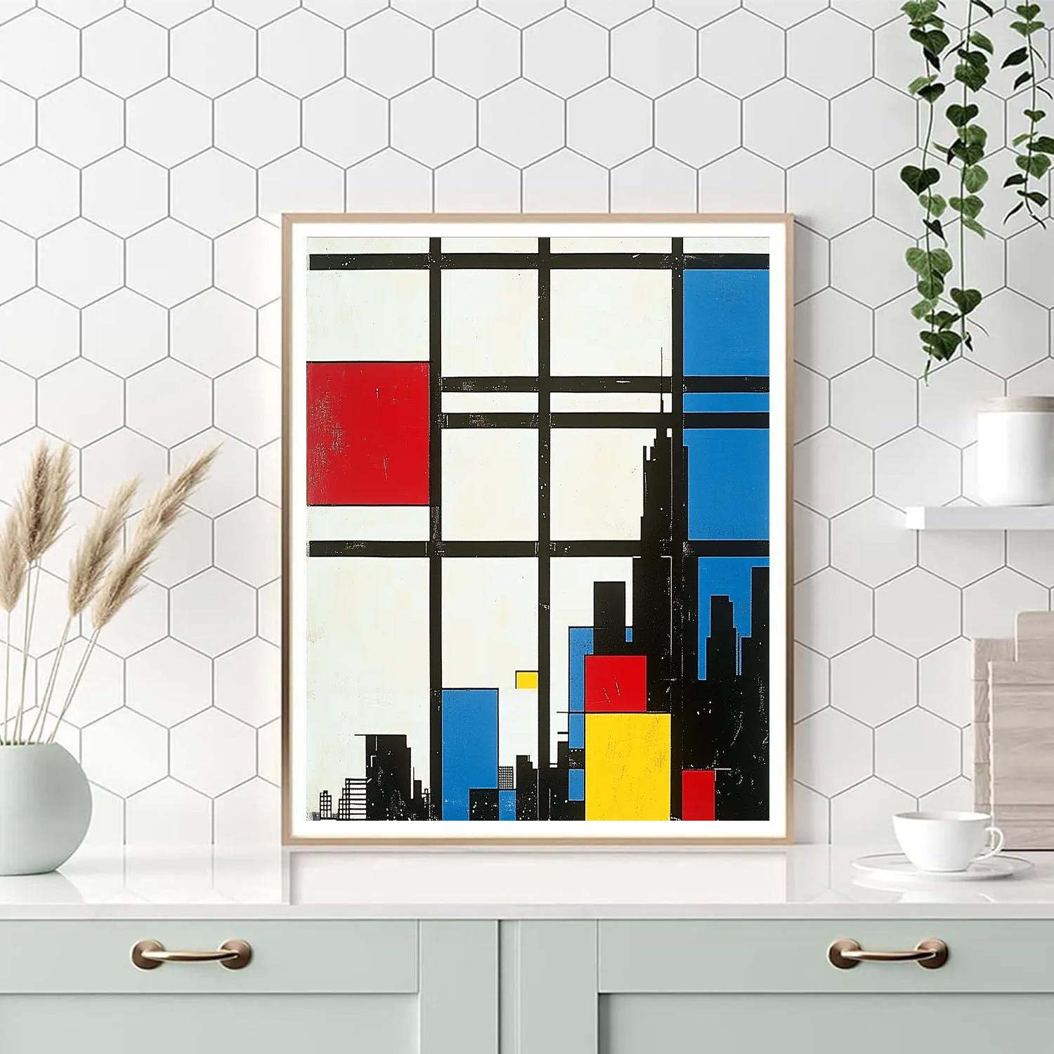 Piet Mondrian Inspired Futuristic City Grid paint by color