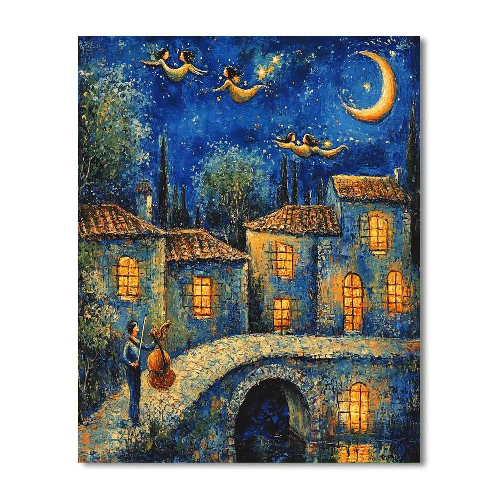 Marc Chagall Inspired Lovers Over Village At Night Numbered painting kits