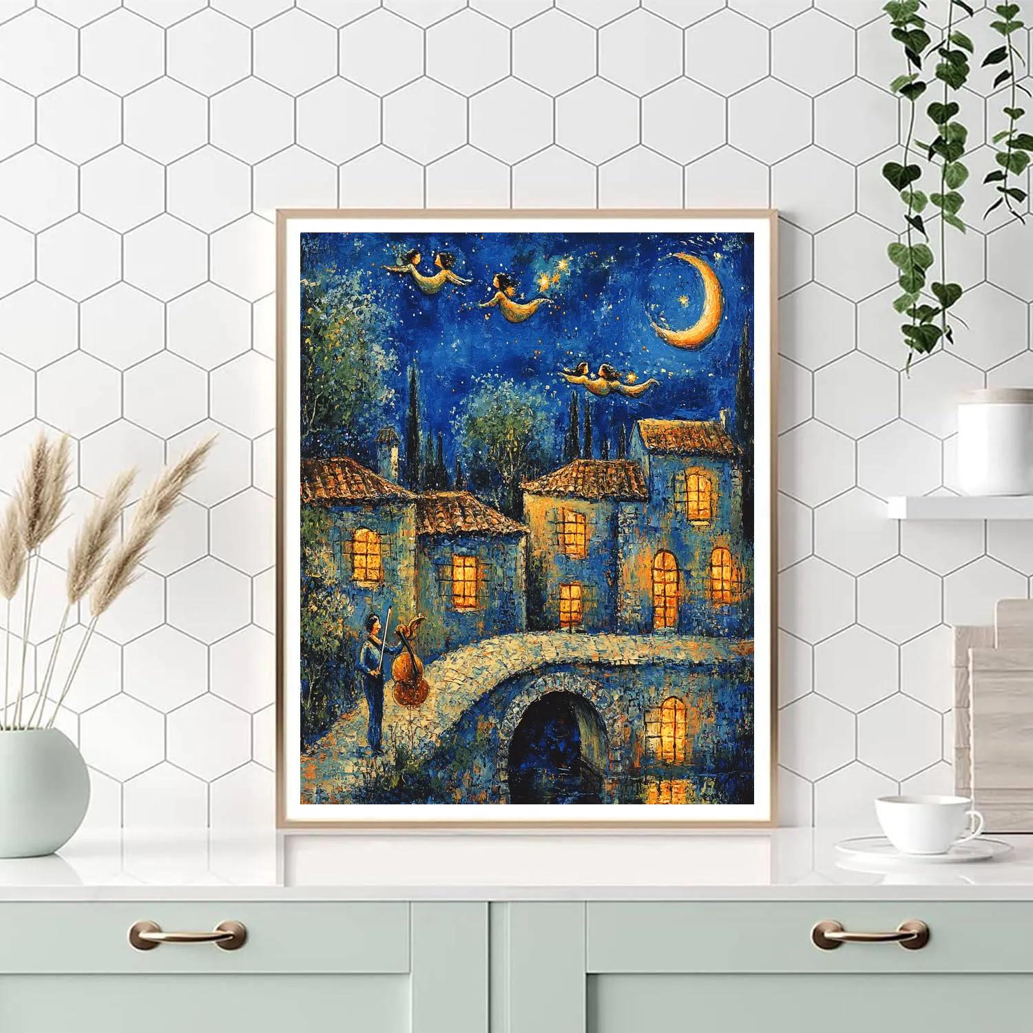 Marc Chagall Inspired Lovers Over Village At Night Numbered painting kits