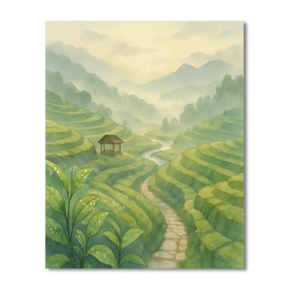 Saffron Mist Over The Tea Terraces Numbered painting kits
