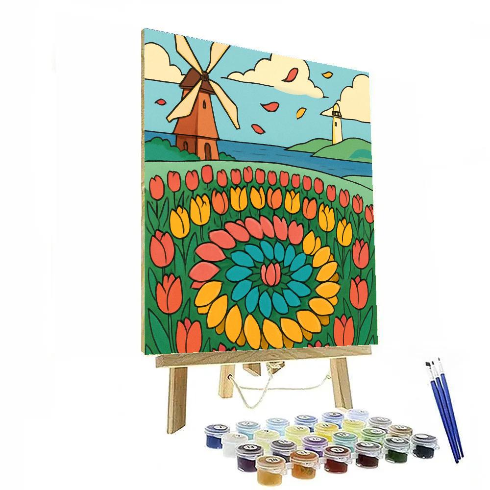 Windmill Flowers Horizon Quilt paint by number