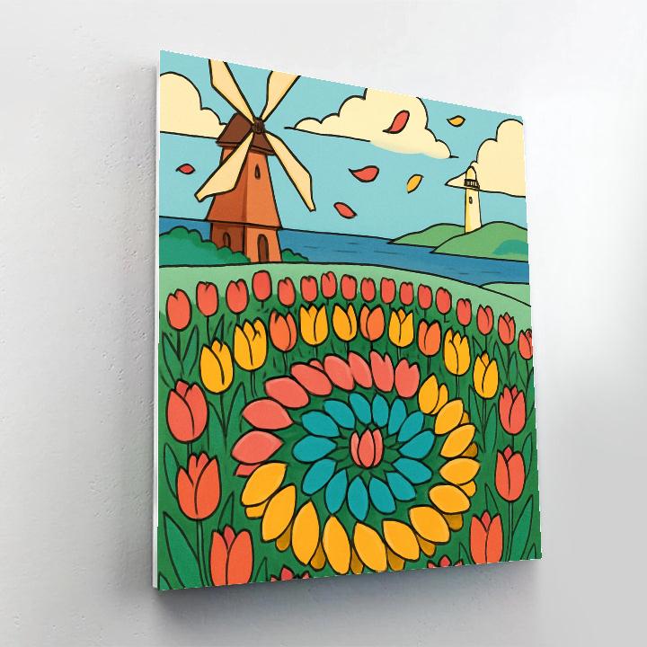 Windmill Flowers Horizon Quilt paint by number