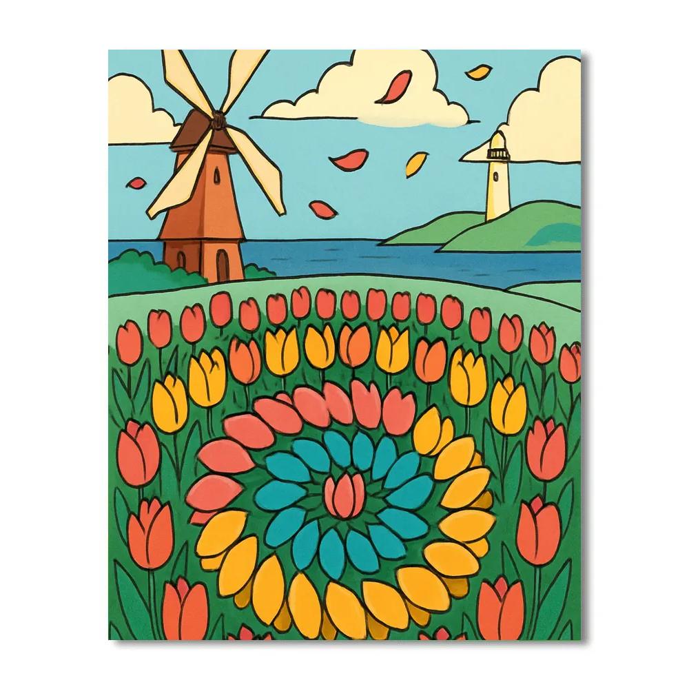 Windmill Flowers Horizon Quilt paint by number
