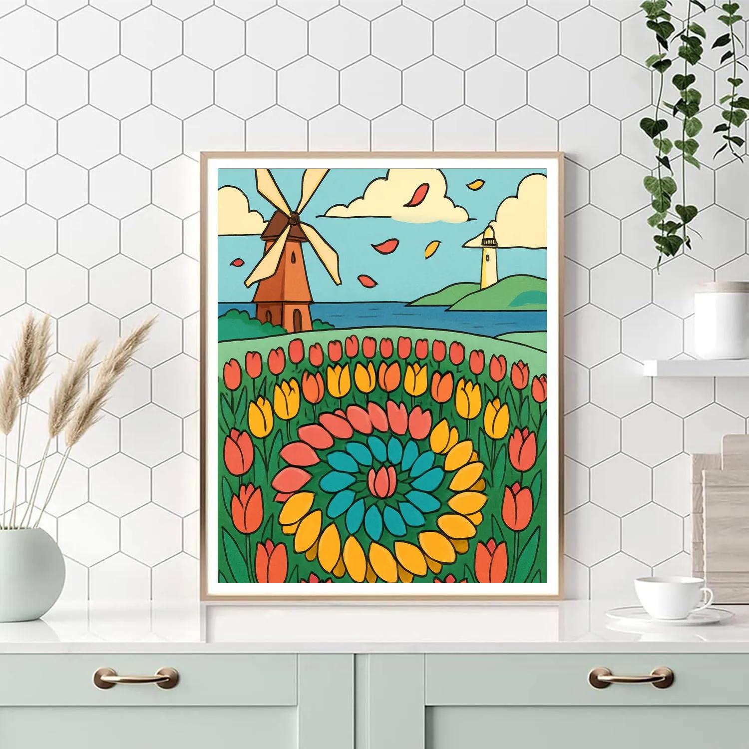 Windmill Flowers Horizon Quilt paint by number