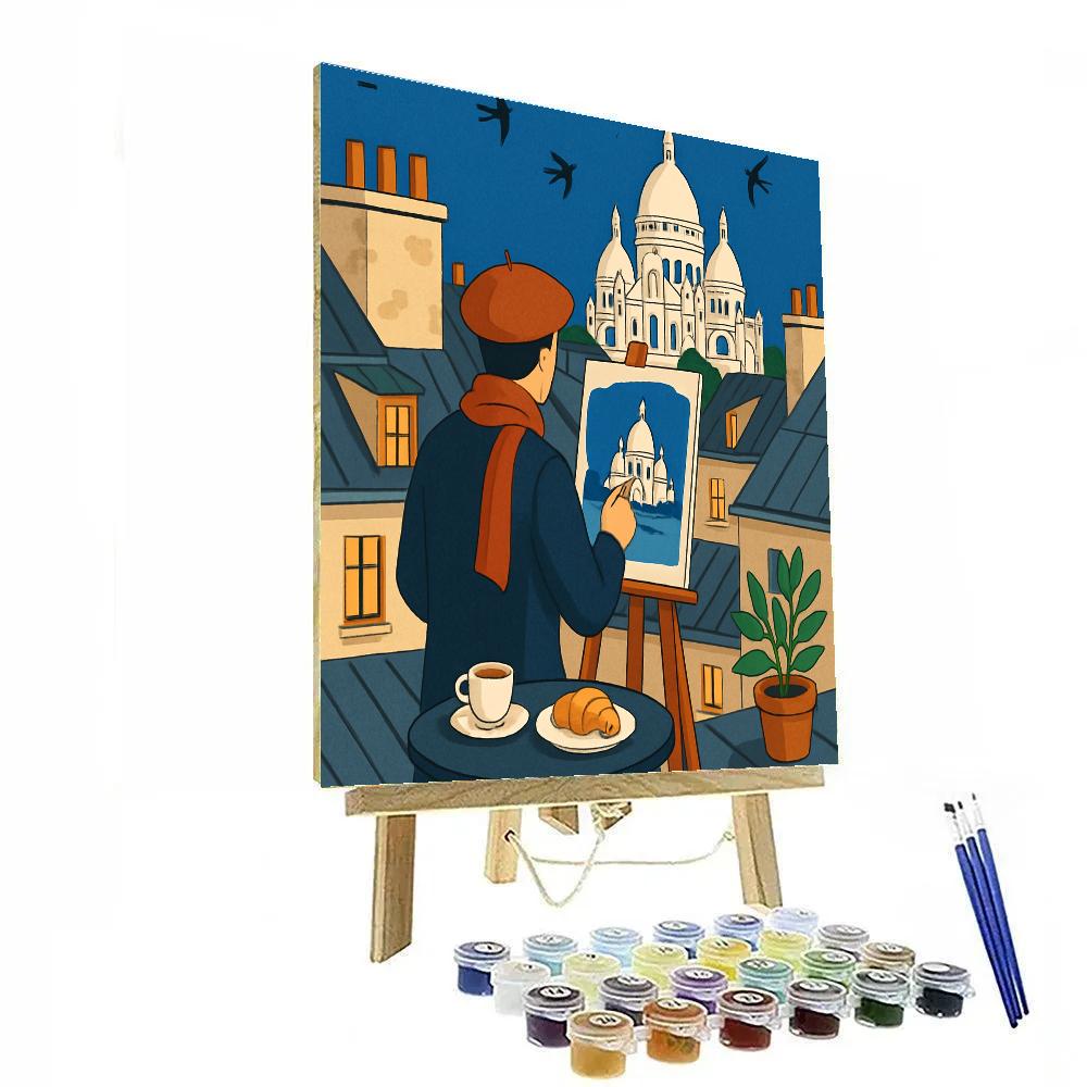 Haussmann Rooftop Atelier In Paris At Blue Hour painting number kit