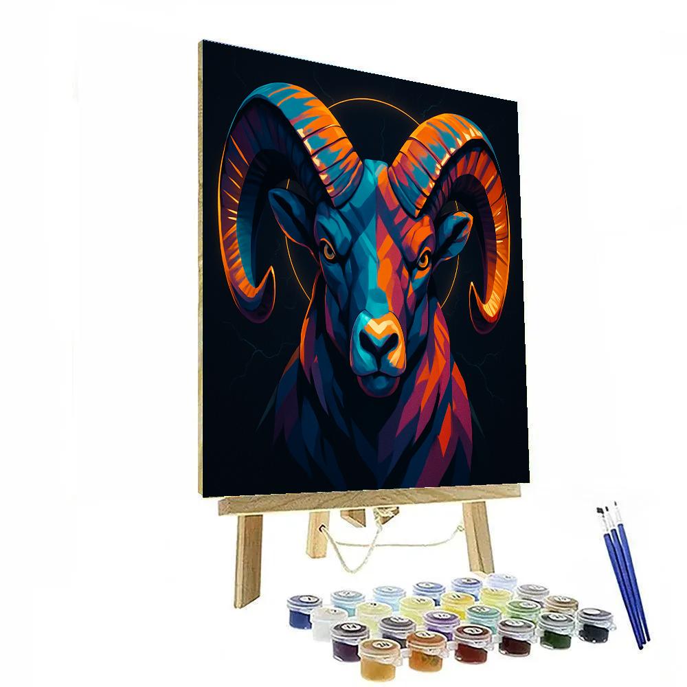 Prismatic Horns Of The Storm Ram Paint by numbers art