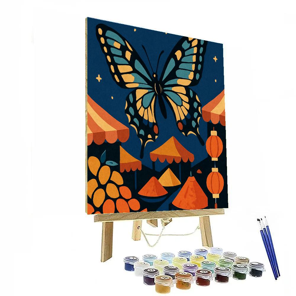 Lanternlit Bazaar With Butterfly Flight Paint by numbers kits