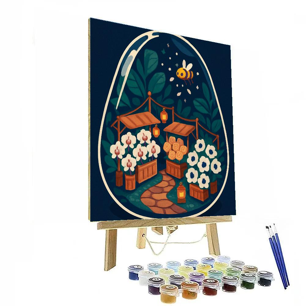 Terrarium Night Market With Flowers paint by numbers