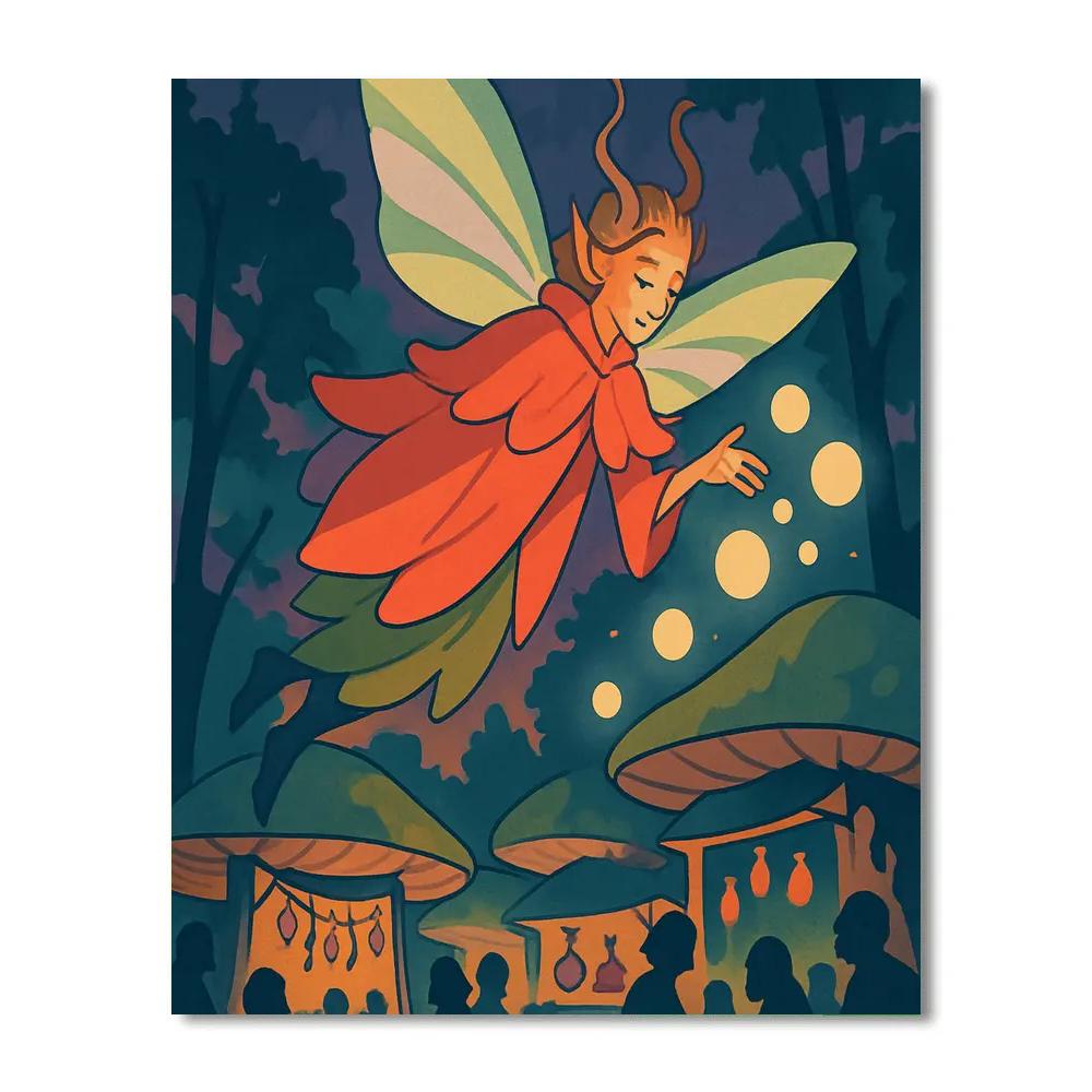 Lanternlit Market With Fairy Whispers Paint by numbers kits