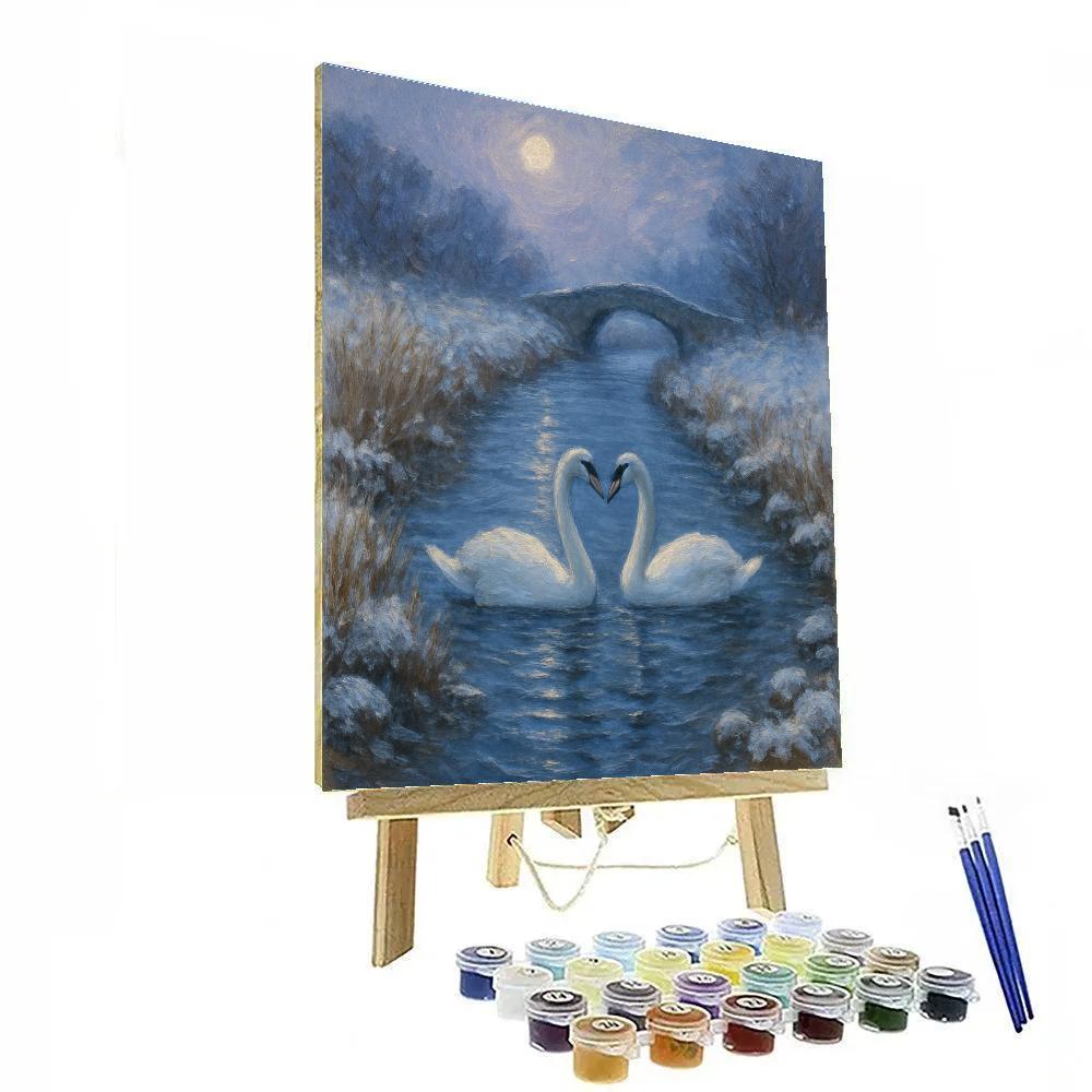 Moonlit Swans On A Frost Quiet Canal Number painting