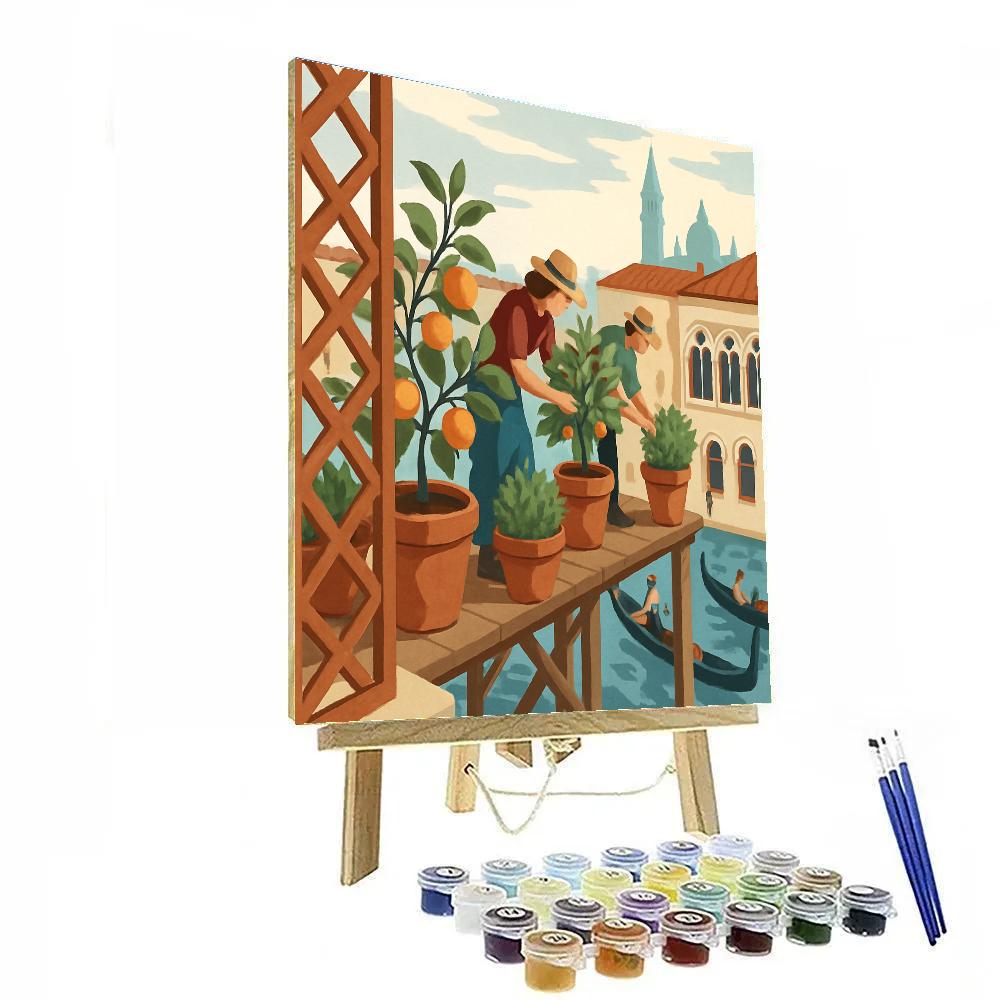 Stilt Gardeners Along The Venice Rooftops Painting by numbers kit