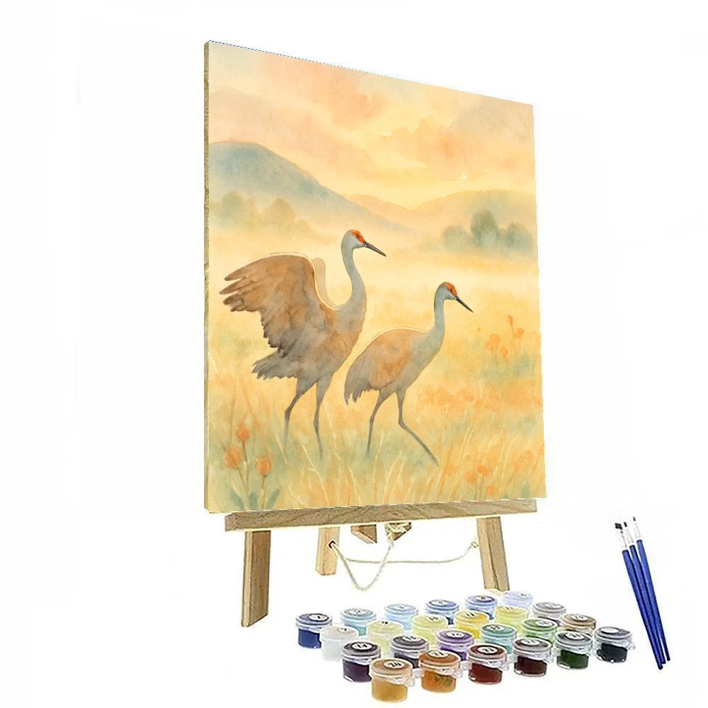 Sunrise Cranes In The Meadow Of Mist Numbered painting kits
