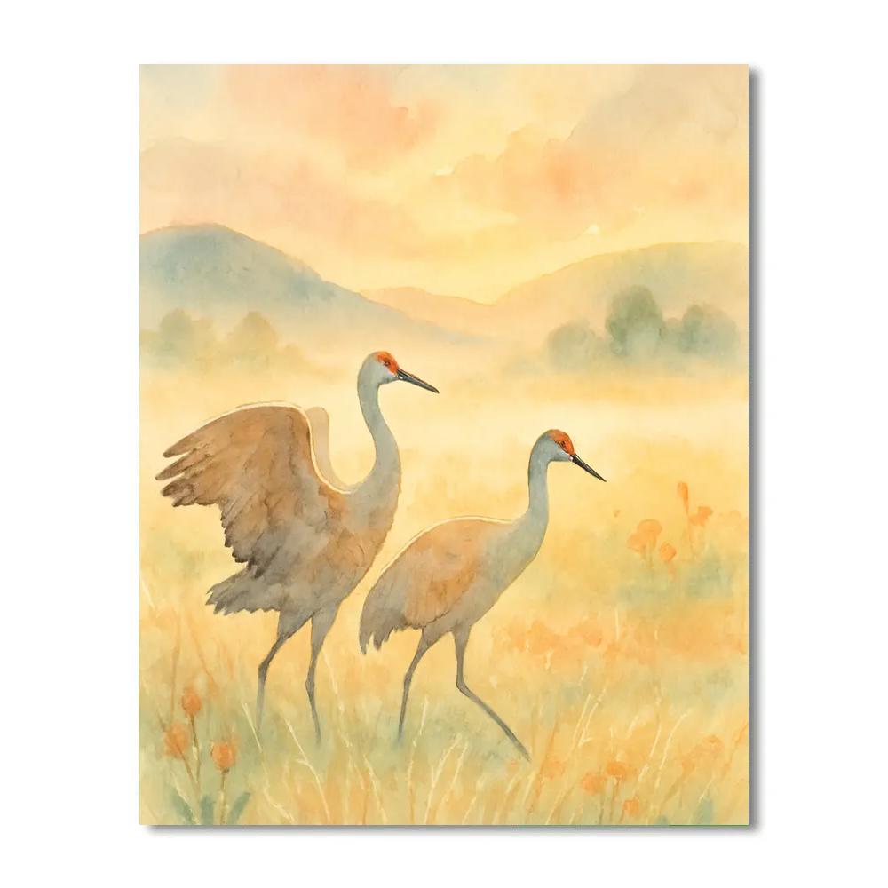 Sunrise Cranes In The Meadow Of Mist Numbered painting kits