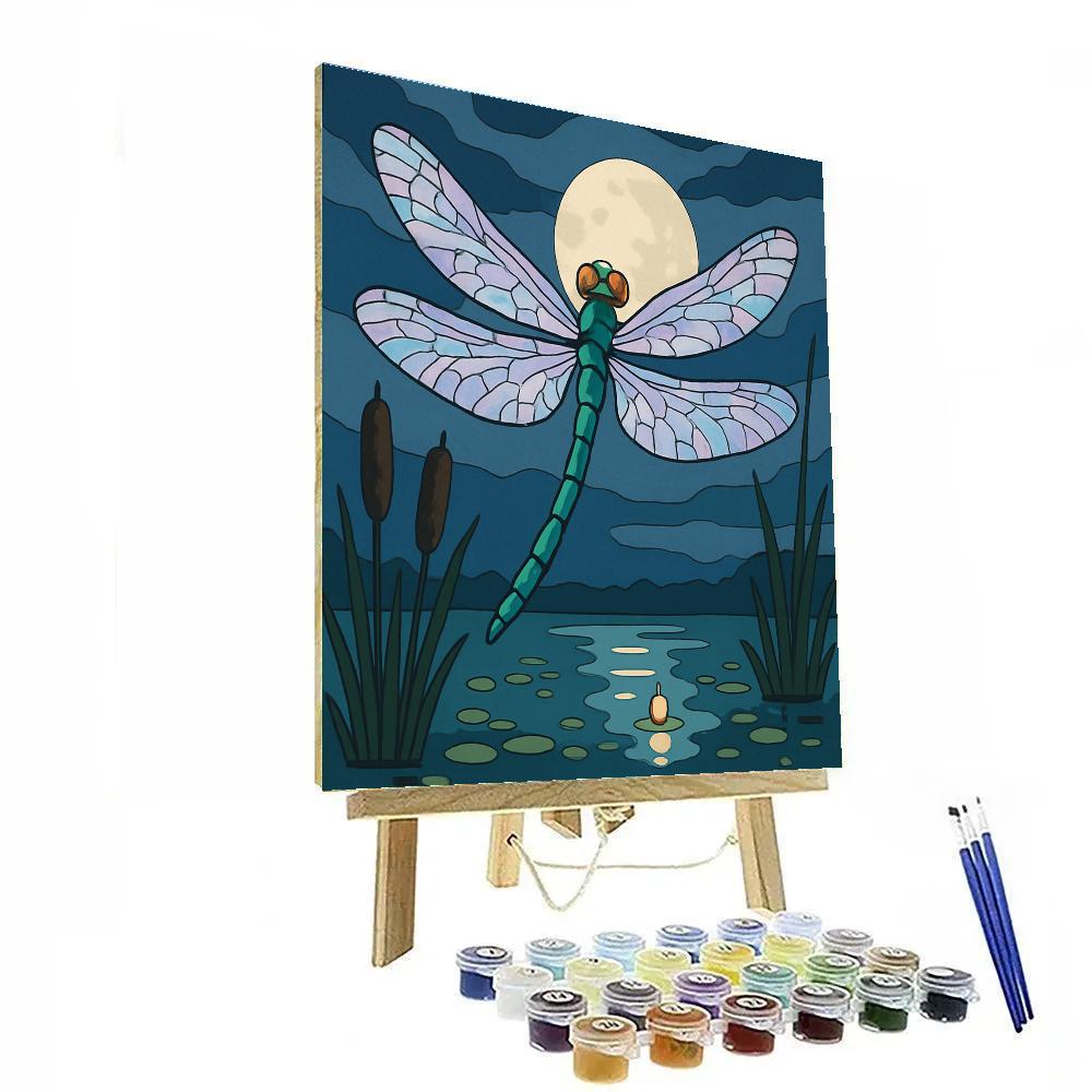 Lanternlit Marsh Dragonfly Drift painting number kit