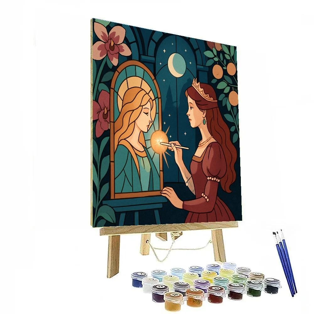 Moonlit Conservatory With Princess Portrait Glass paint by number