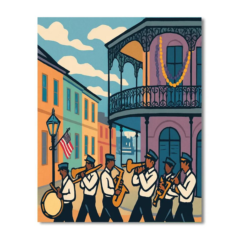 New Orleans Street Jazz In USA Color Blocks paint by number