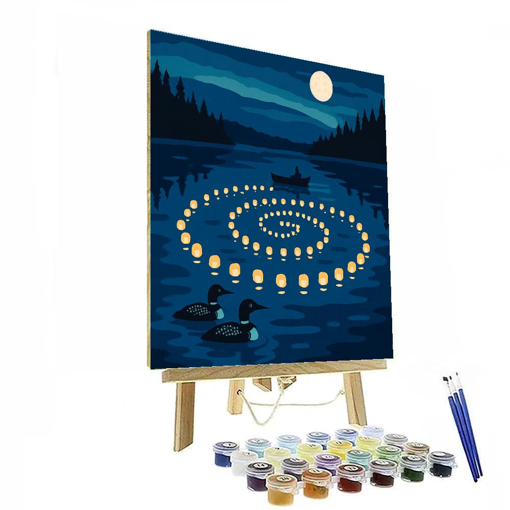 Starlit Lantern Festival Over Lake Waters painting number kit